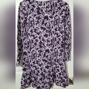 Lands' End Girl's 14 Long Sleeve Purple and White Swirl Dress